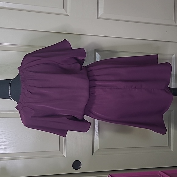 NWT Blue Rain Francesca's purple Short wing sleeve elastic waist dress medium - Picture 5 of 9